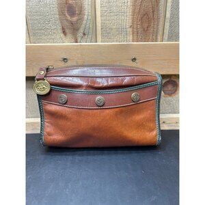 Vintage Brahmin Genuine Leather Coin Pouch Clutch With Brass Accents & Zipper Cl